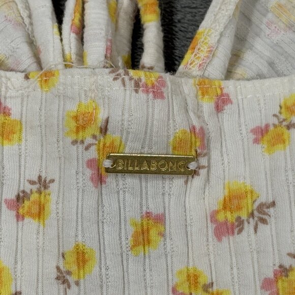Billabong Ribbed Floral Mini Dress L Sunny Yellow Tie Front Spaghetti Strap EUC - Picture 5 of 5